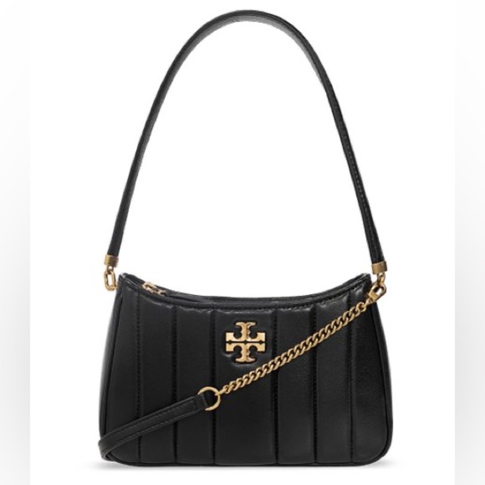 NWT Tory Burch Black & Rolled Gold Kira Leather Satchel.